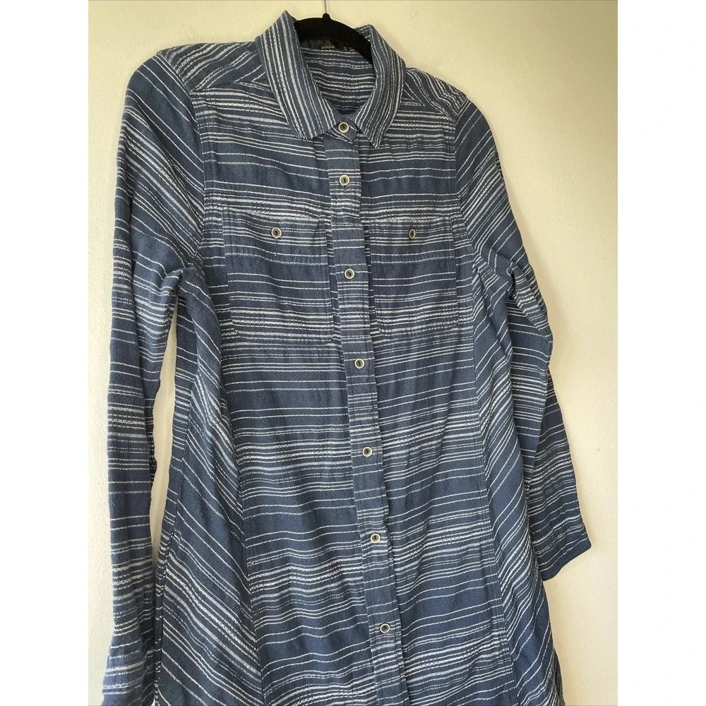 prAna Shirt Dress Women Small Blue White Striped Long Sleeve Tunic Boho Gorpcore